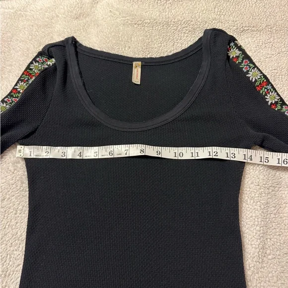 Free People Black Long Sleeve Top with Patterned Sleeves - Picture 6 of 13